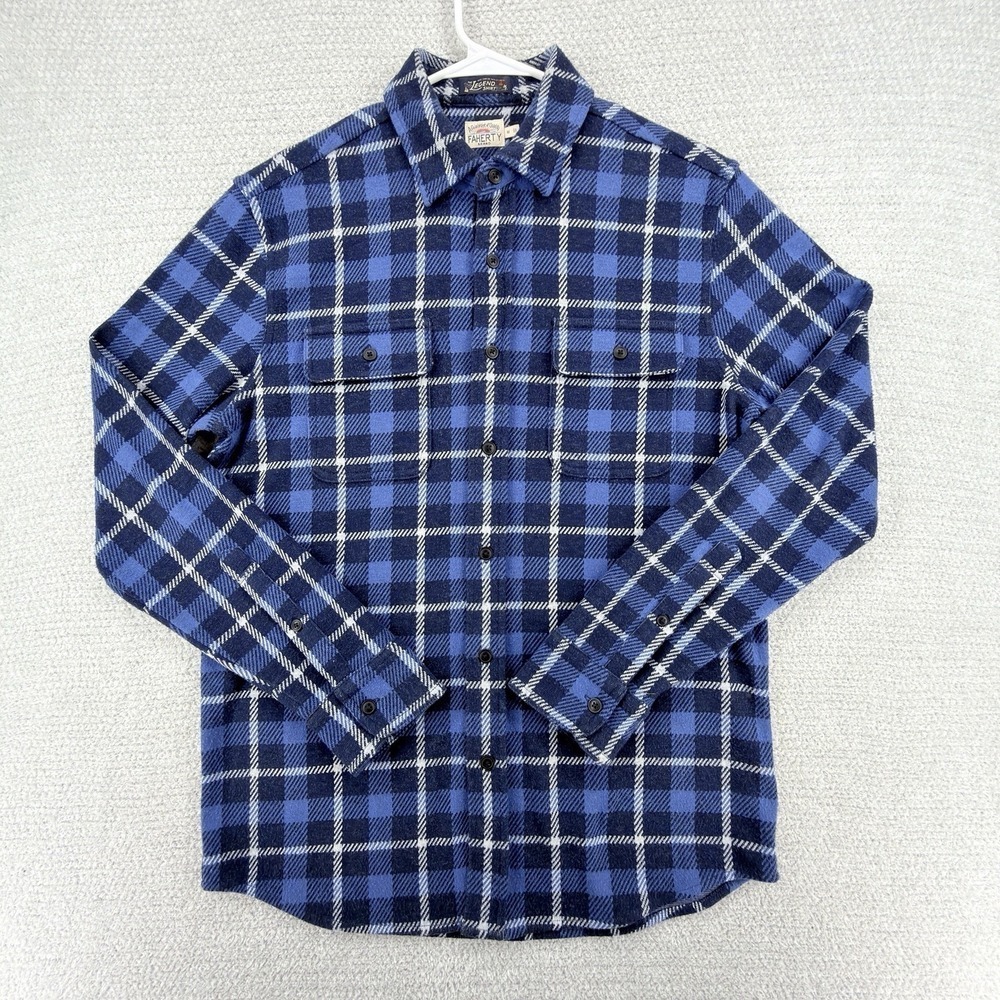 Faherty Legend Sweater Shirt‎ Mens Medium Blue Plaid Flannel L/S Button Up